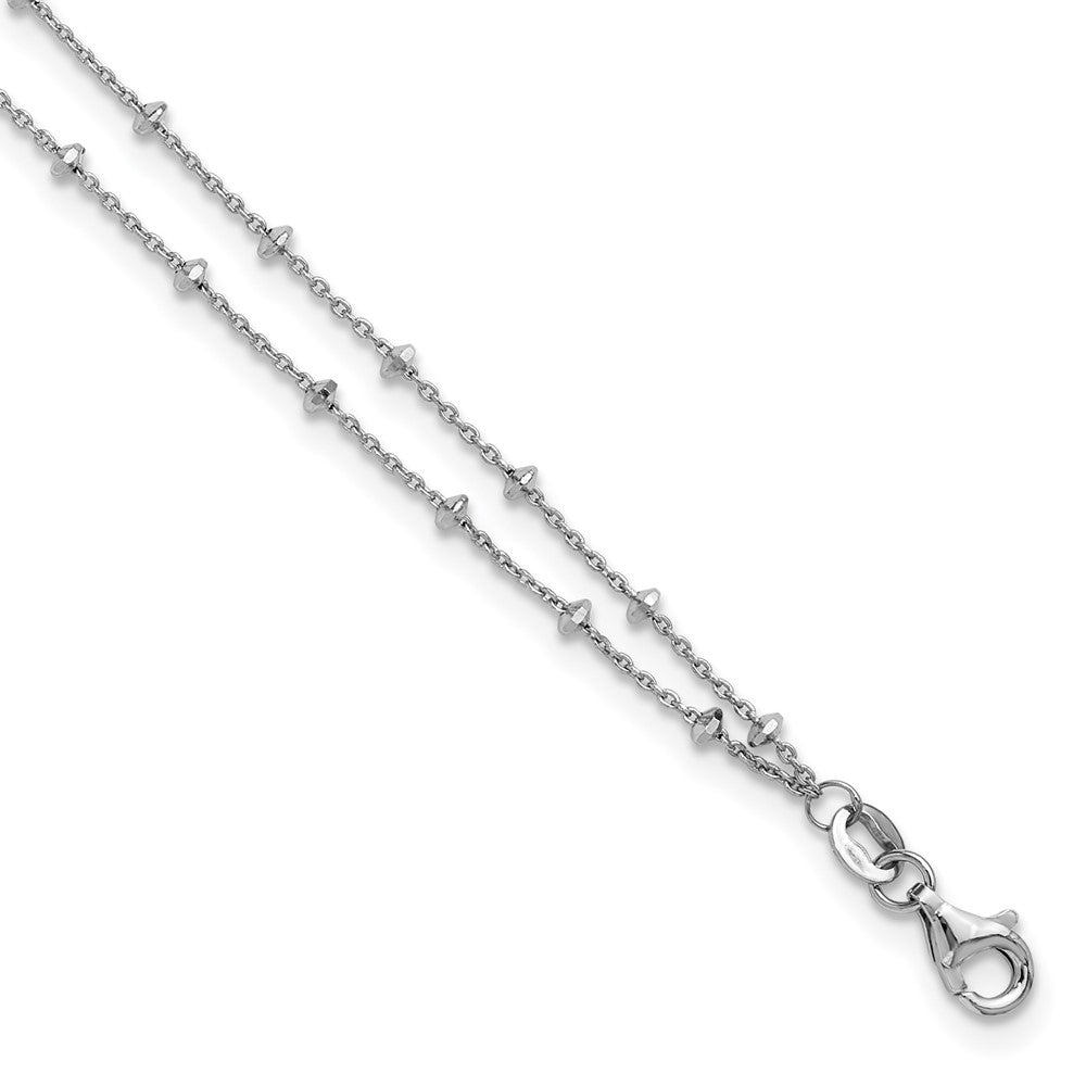 SS Rhodium-plated Polished 2-Strand 9in Plus 1in ext. Anklet