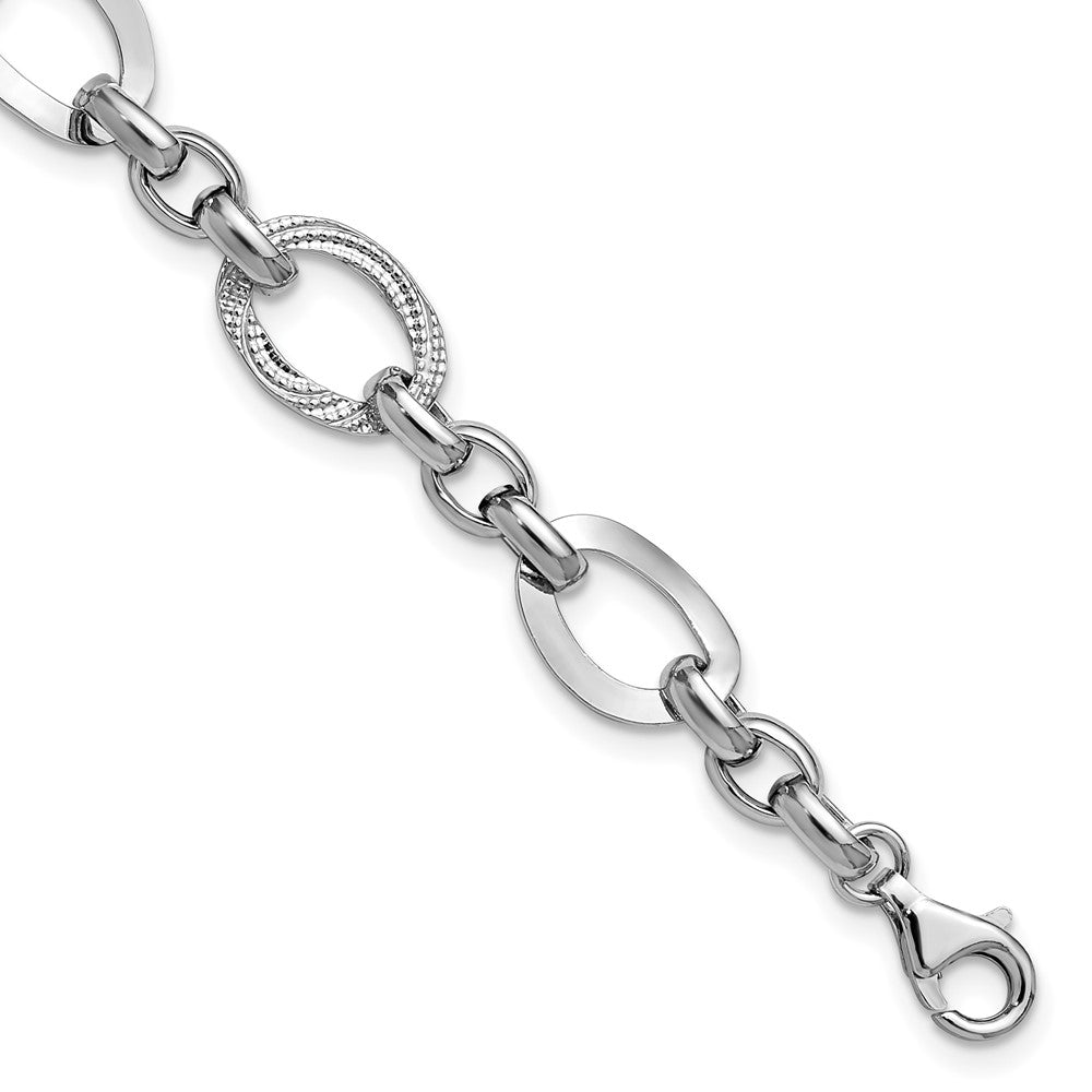 SS RH-plat Polish/Textured Fancy Link with 1.25in ext. Bracelet