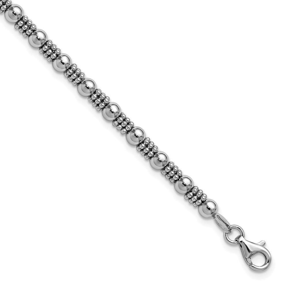 Sterling Silver Rhodium-plated Fancy Beaded with 1in ext. Bracelet