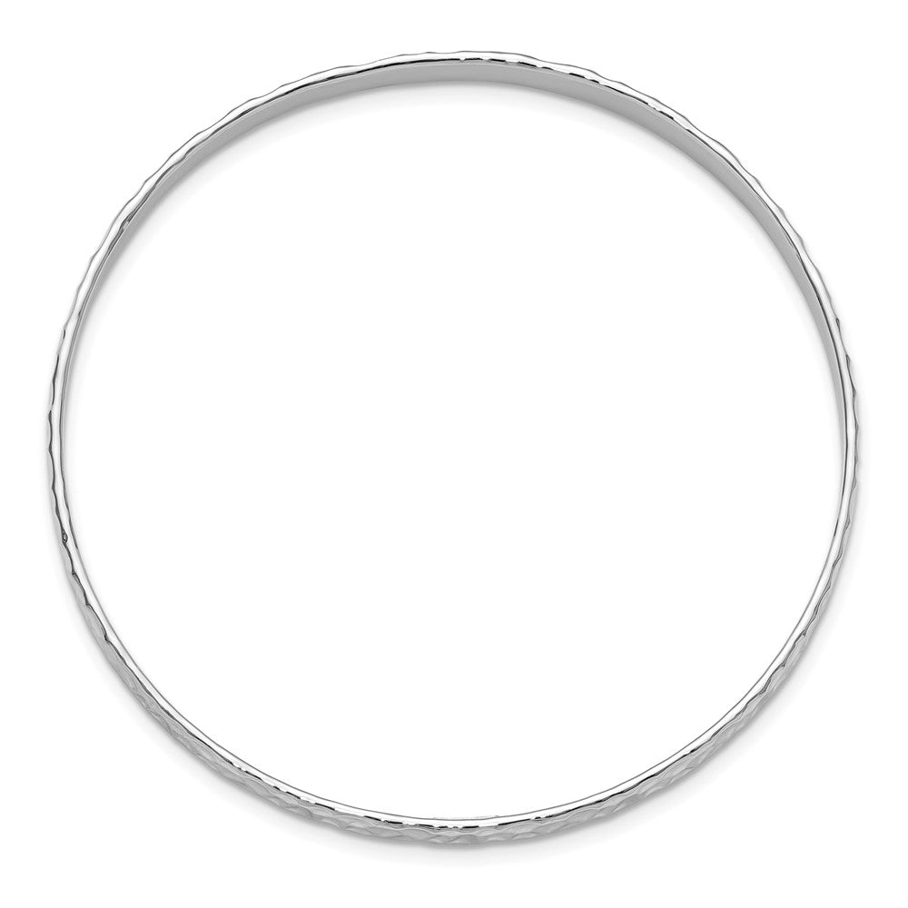 Sterling Silver Rhodium-plated Polished/Hammered Slip-On Bangle