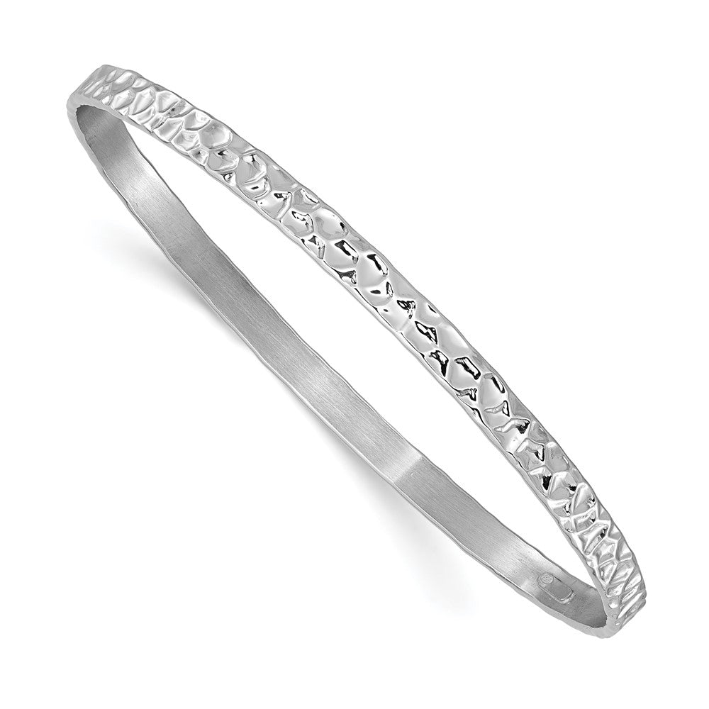 Sterling Silver Rhodium-plated Polished/Hammered Slip-On Bangle