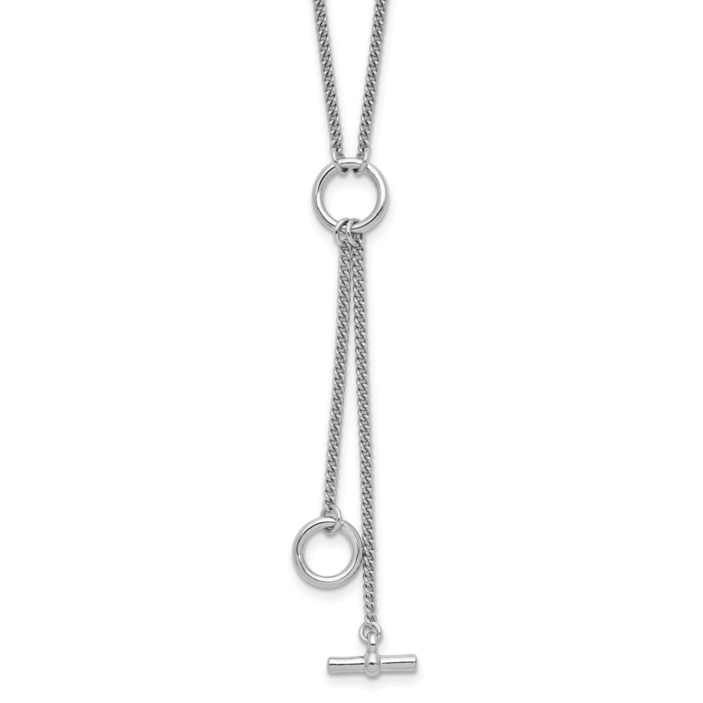 SS Rhodium-plated Polished Circle Tassel with 2in ext. Necklace