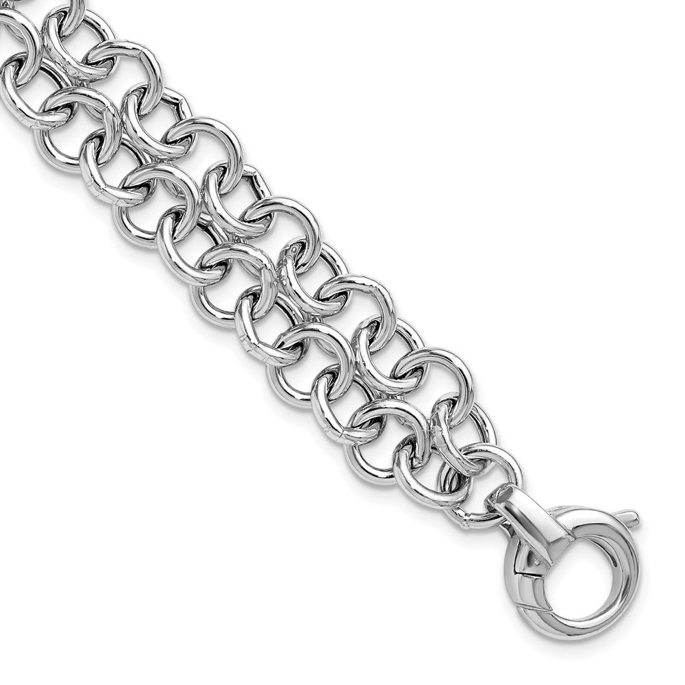 SS Rhodium-plated Polished 2-strand Circle Link Bracelet