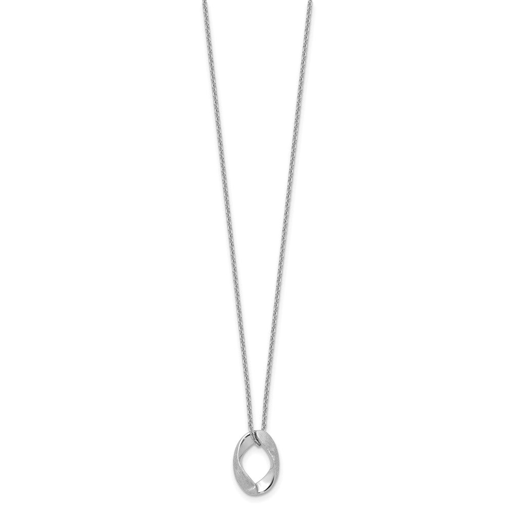 Sterling Silver RH-plat Polish/Brush Oval with 1in ext. Necklace
