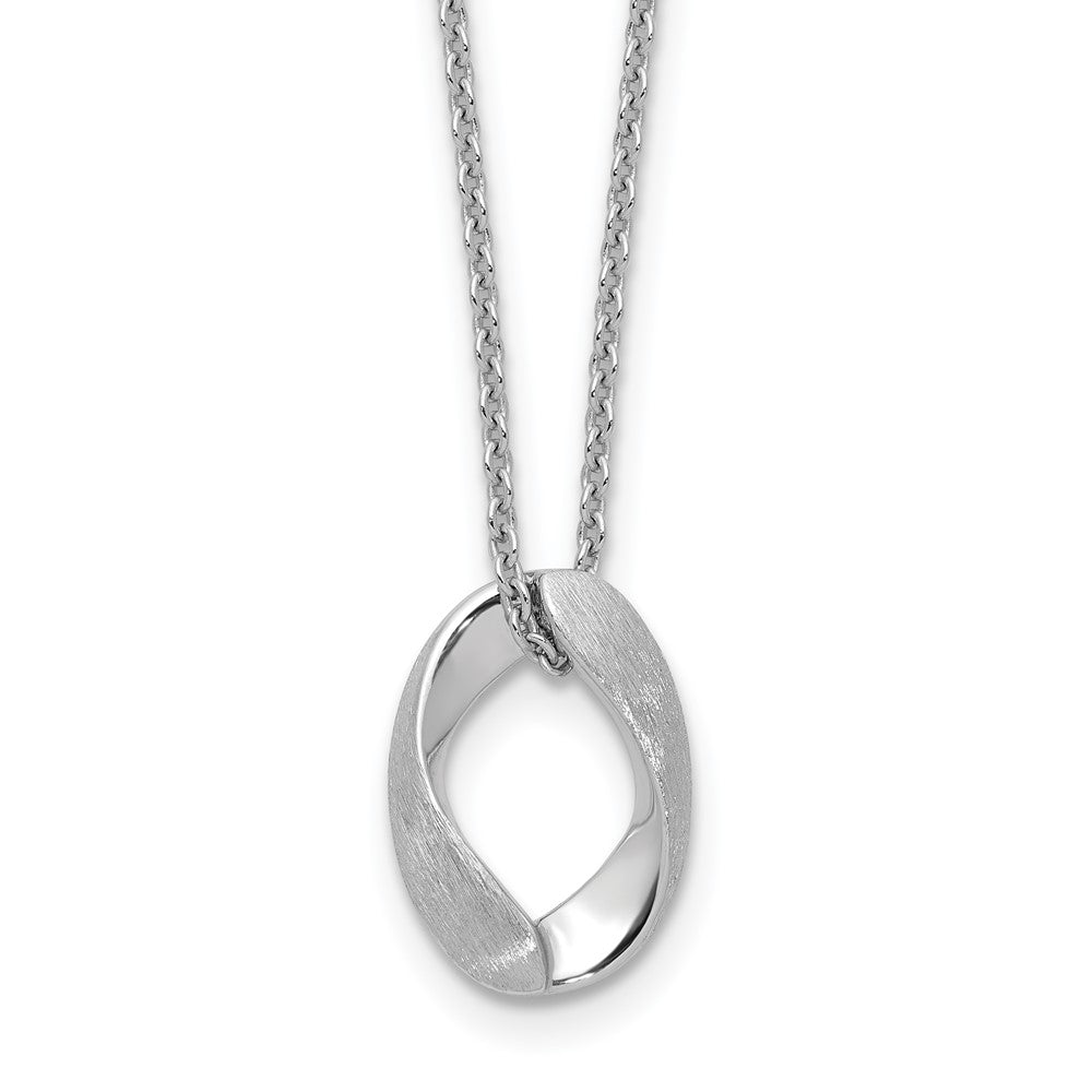 Sterling Silver RH-plat Polish/Brush Oval with 1in ext. Necklace