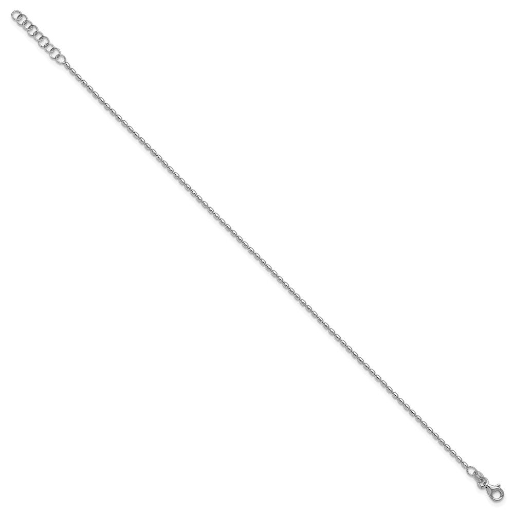 Sterling Silver Rhodium-plated Beaded 9in Plus 1in ext. Anklet