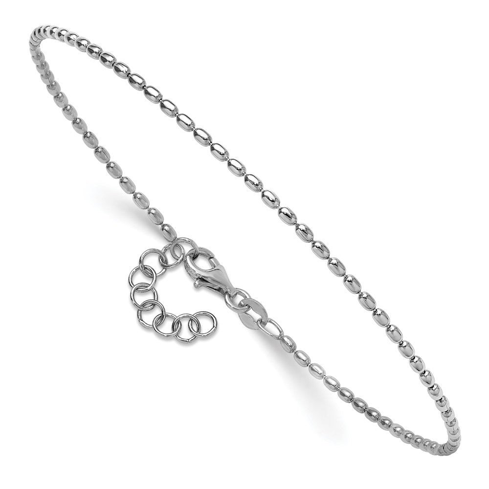 Sterling Silver Rhodium-plated Beaded 9in Plus 1in ext. Anklet