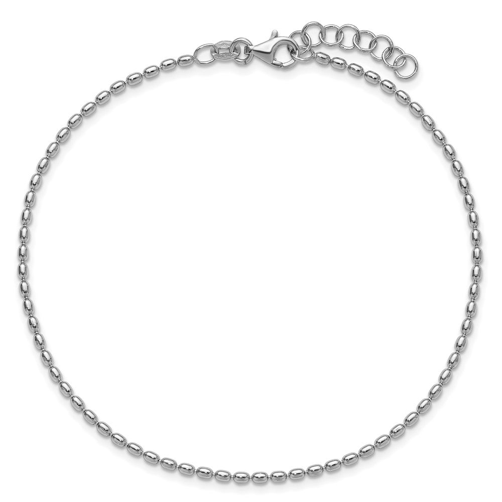 Sterling Silver Rhodium-plated Beaded 9in Plus 1in ext. Anklet