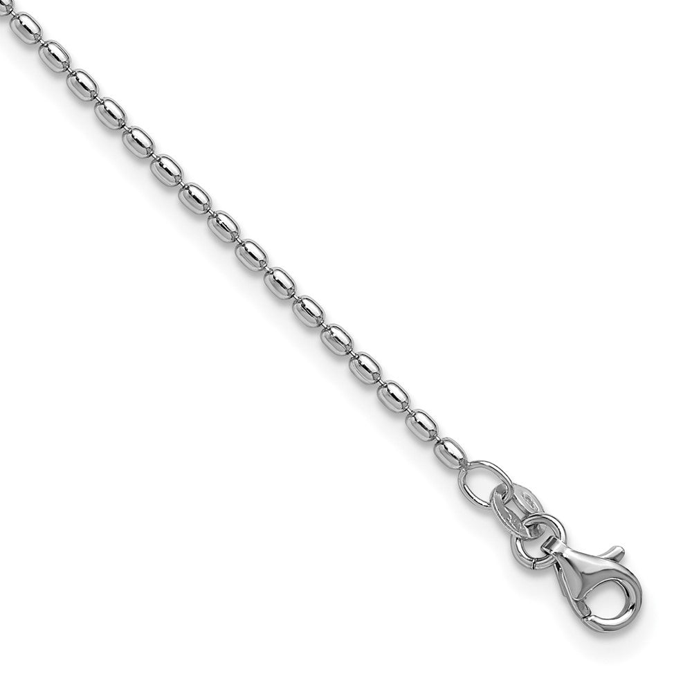 Sterling Silver Rhodium-plated Beaded 9in Plus 1in ext. Anklet