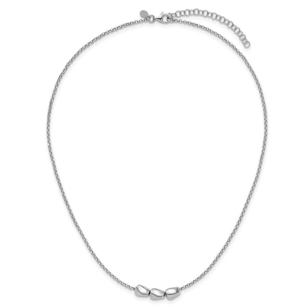 Sterling Silver Rhodium-plated Polished Beads with 2in ext. Necklace