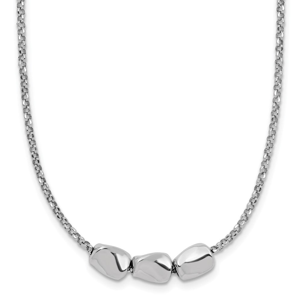 Sterling Silver Rhodium-plated Polished Beads with 2in ext. Necklace