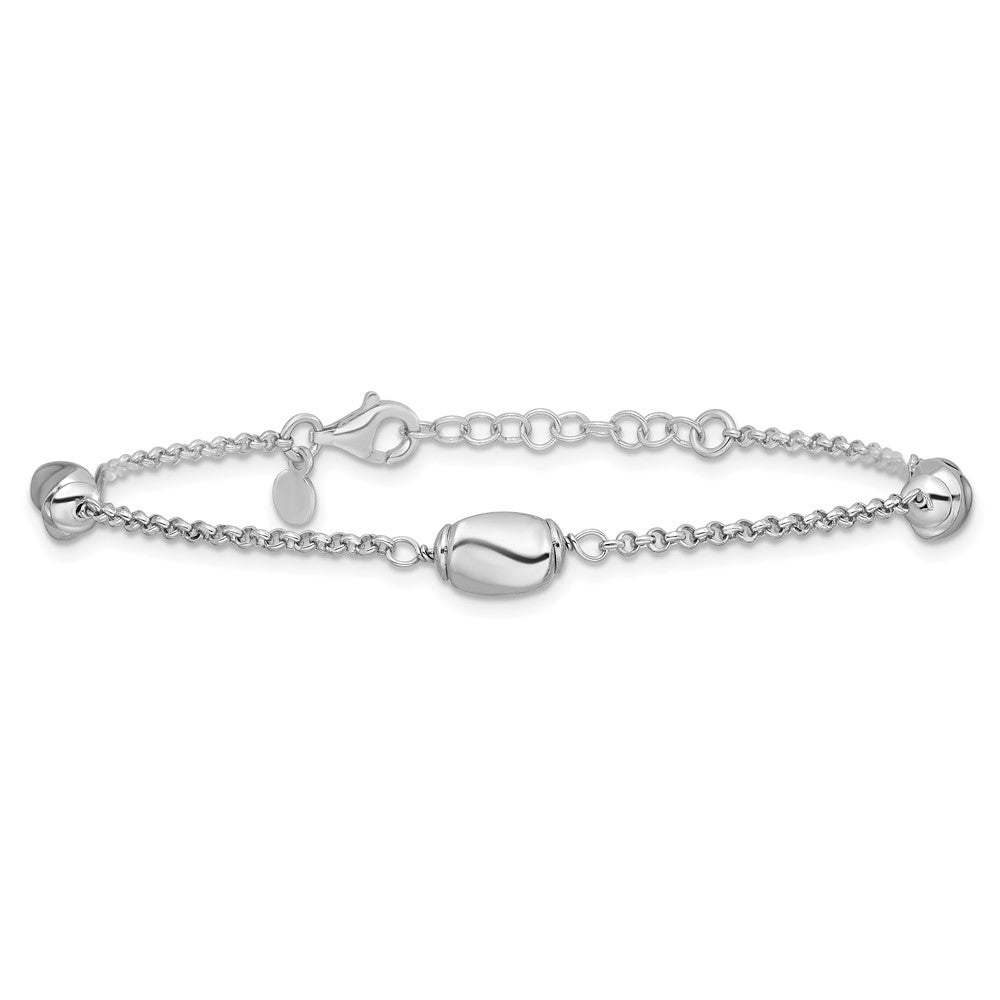 Sterling Silver Rhodium-plated Polished Beads with 1in ext. Bracelet