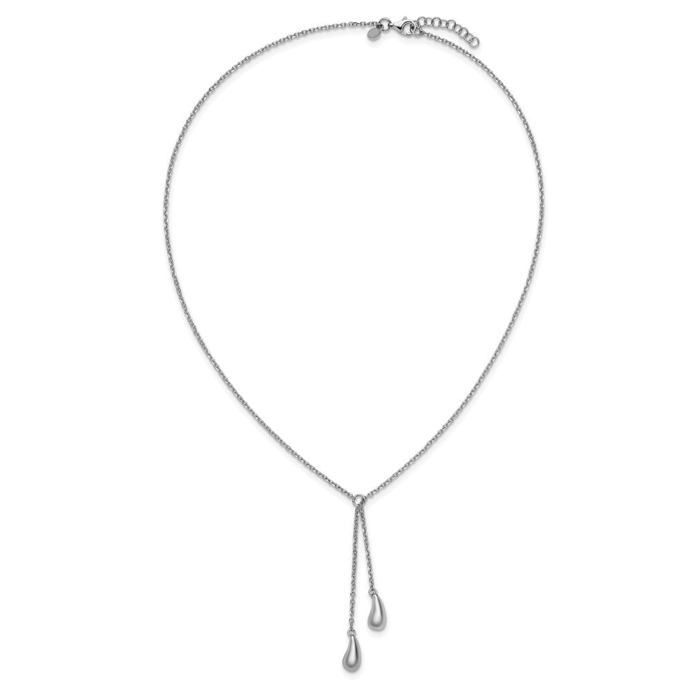 Sterling Silver Rhodium-plated Polished Drop with 1in ext. Necklace