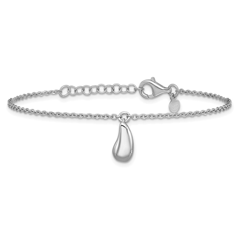 Sterling Silver RH-plat Polished Dangle Bead with 1in ext. Bracelet