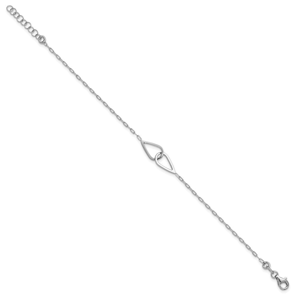 SS Rhodium-plated Polish Intertwined Teardrop with 1in ext. Bracelet