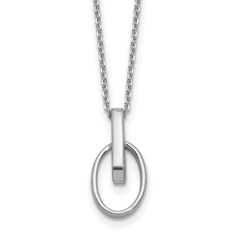Sterling Silver Rhodium-plated Polished Oval with 2in ext. Necklace