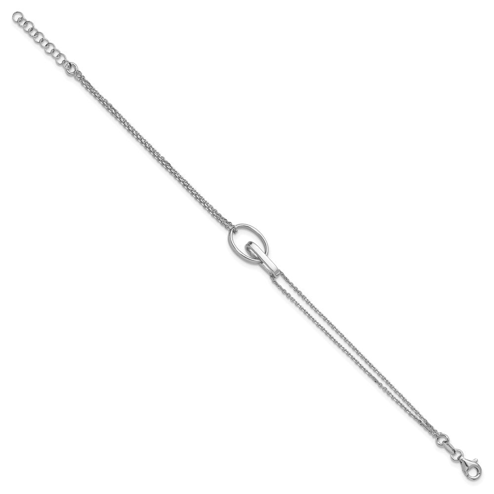 Sterling Silver Rhodium-plated Polished Oval with 1in ext. Bracelet