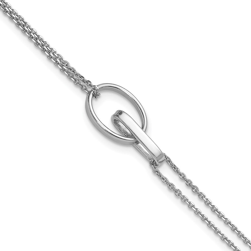 Sterling Silver Rhodium-plated Polished Oval with 1in ext. Bracelet