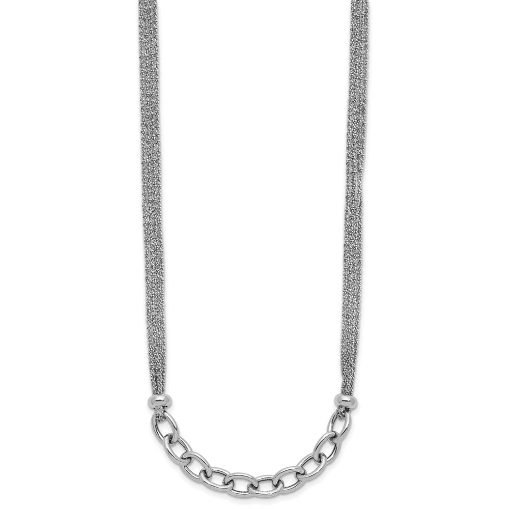 SS Rhodium-plated Polished Multi-strand Link with 2in Ext. Necklace
