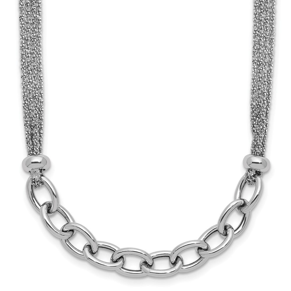 SS Rhodium-plated Polished Multi-strand Link with 2in Ext. Necklace