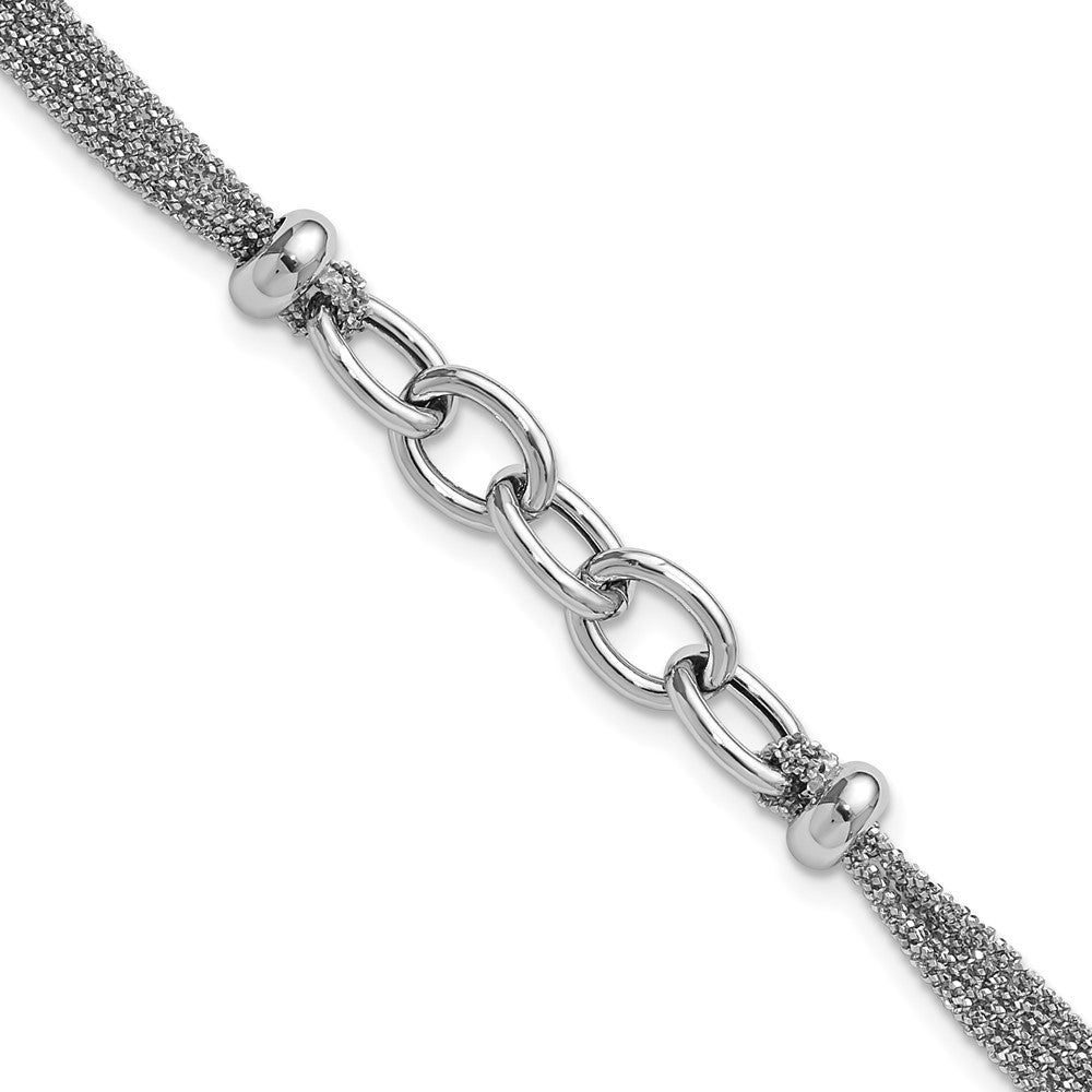 SS Rhodium-plated Polished Multi-strand Link with 1in Ext. Bracelet