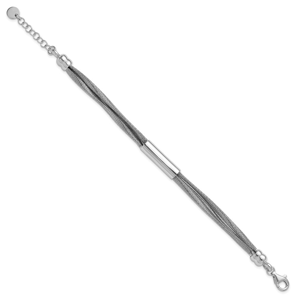 SS Rhodium-plated Wire Wrapped 3-strand Bar with 1in Ext. Bracelet