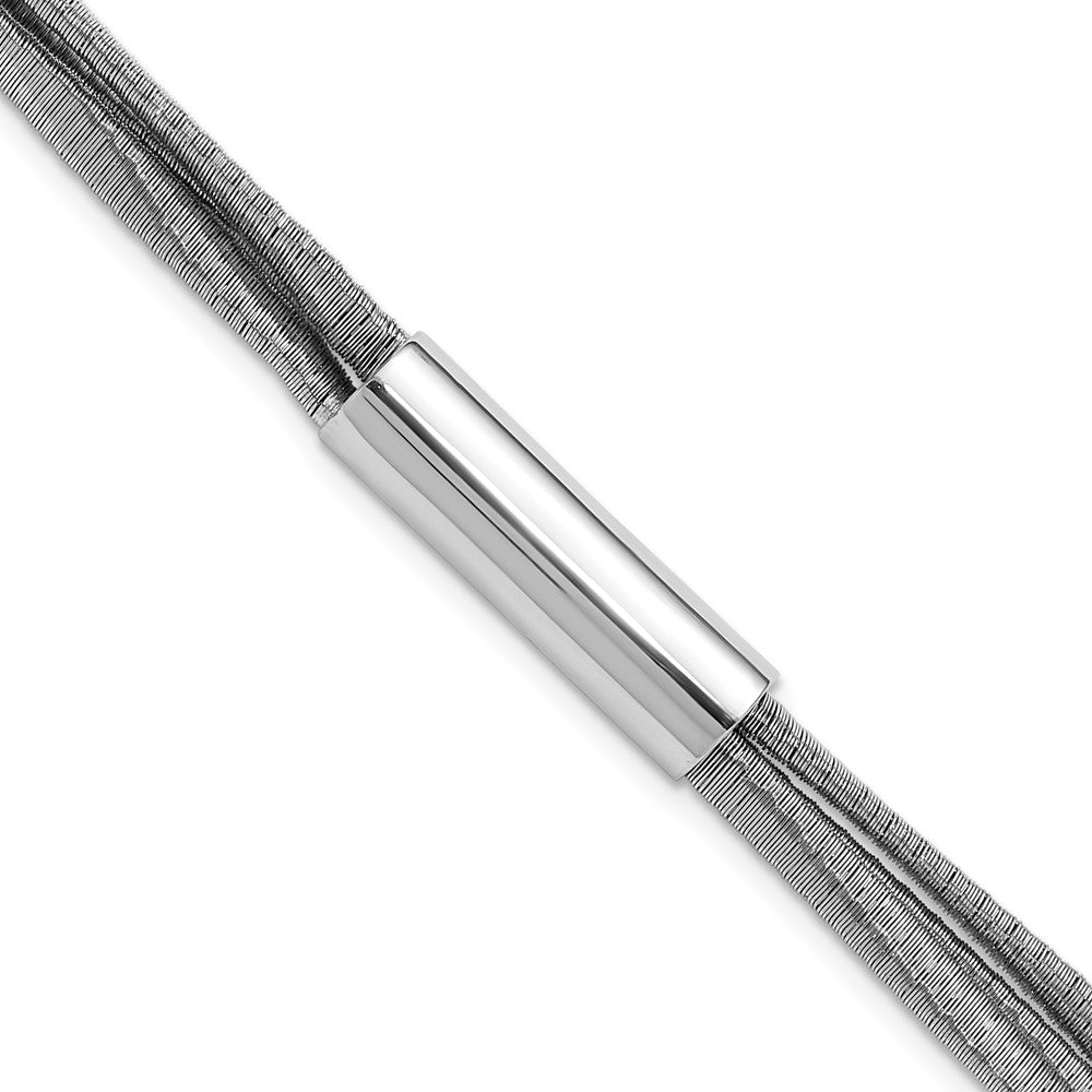 SS Rhodium-plated Wire Wrapped 3-strand Bar with 1in Ext. Bracelet
