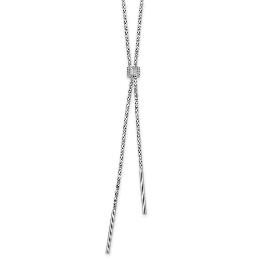 SS Rhodium-plated Polished CZ and Bars Lariat with 2in Ext. Necklace