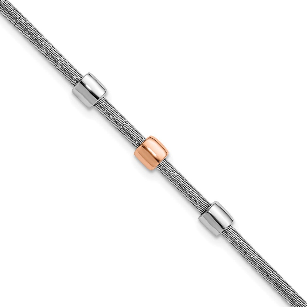 SS Rhodium-plated/Rose Gold-plated Station with 1in Ext. Bracelet