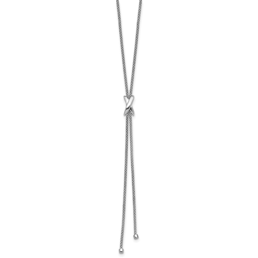 SS Rhodium-plated Polished X Lariat with 2in Ext. Necklace