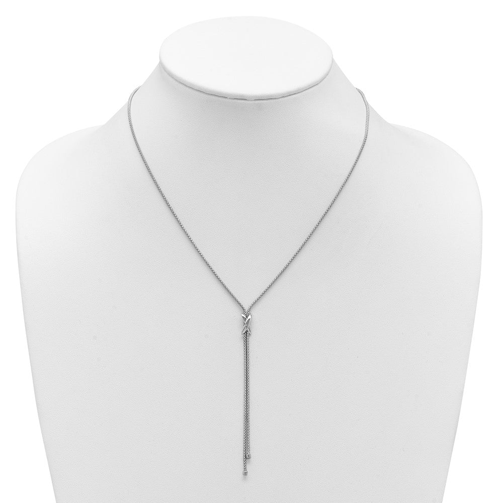 SS Rhodium-plated Polished X Lariat with 2in Ext. Necklace