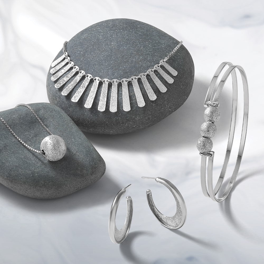 SS Radiant Essence Pol/Textured Bars with 2in Ext. Necklace
