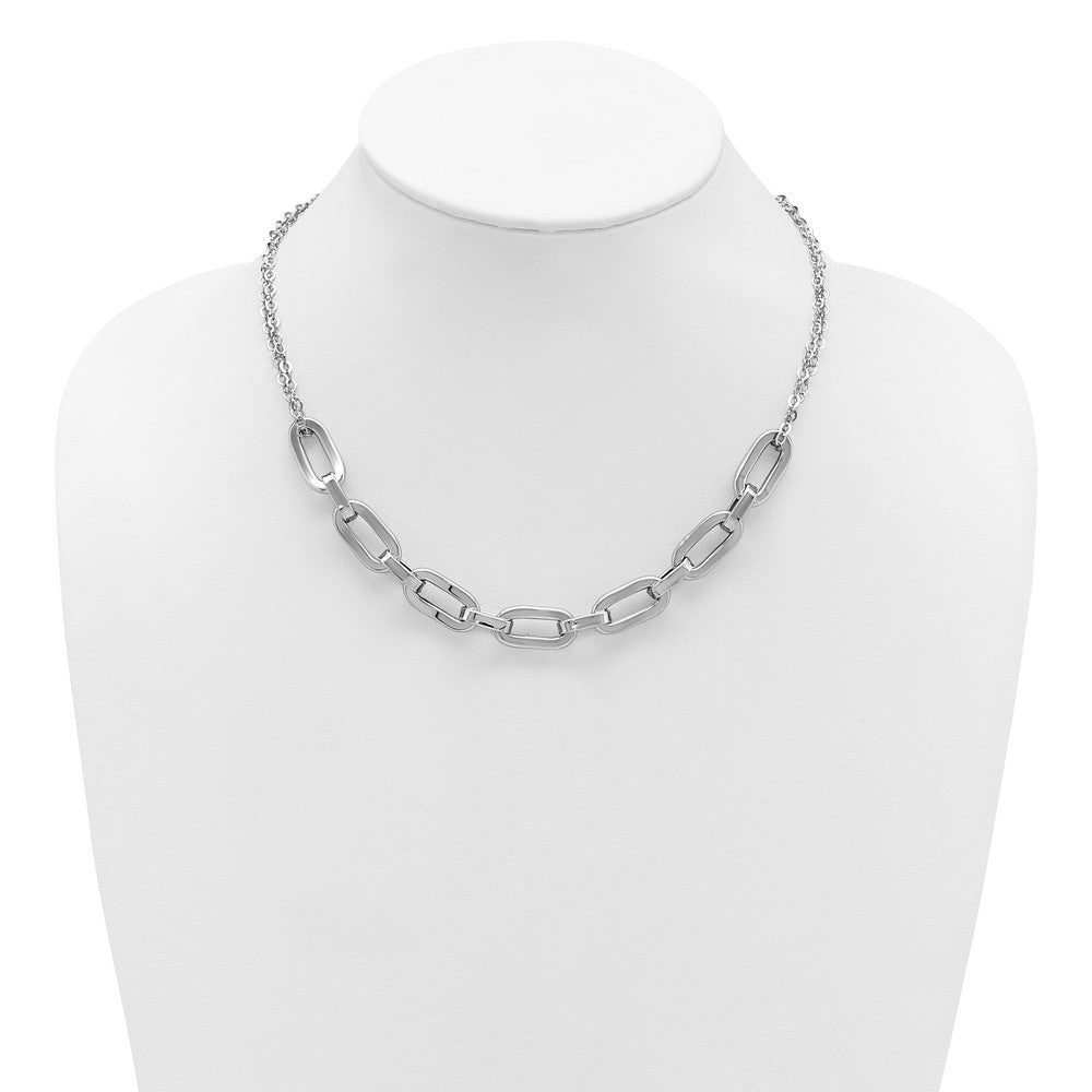 SS Rhodium-plated 2-Strand Fancy Link with 2in Ext Necklace