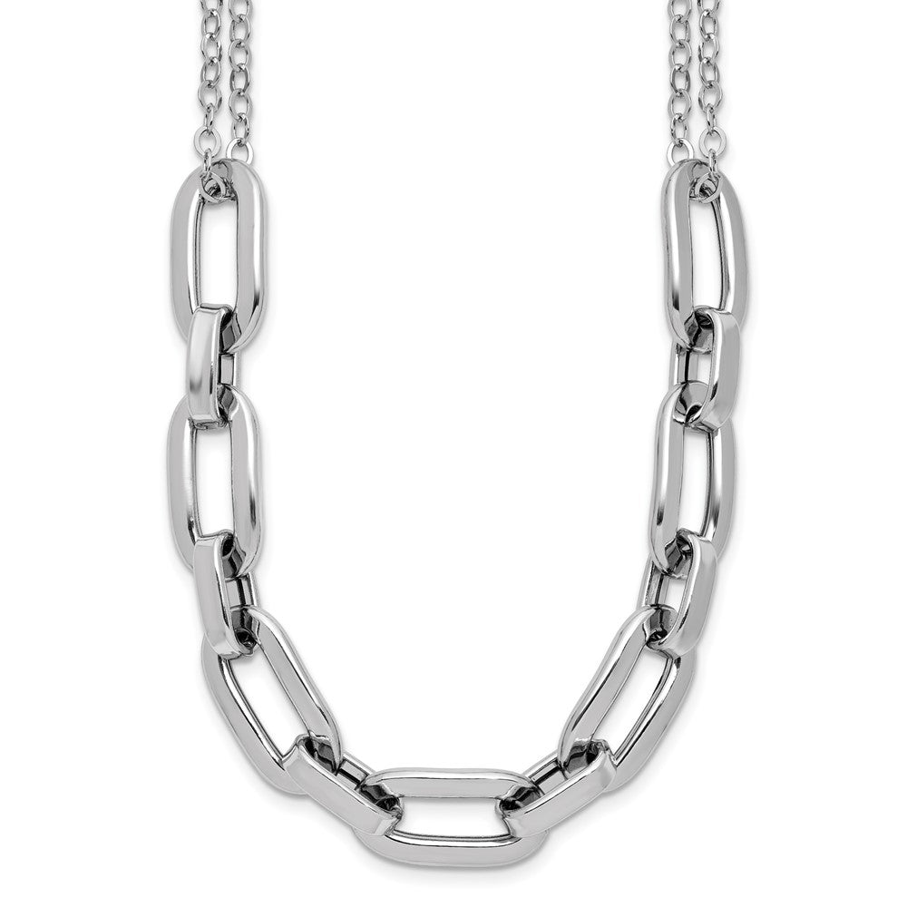 SS Rhodium-plated 2-Strand Fancy Link with 2in Ext Necklace