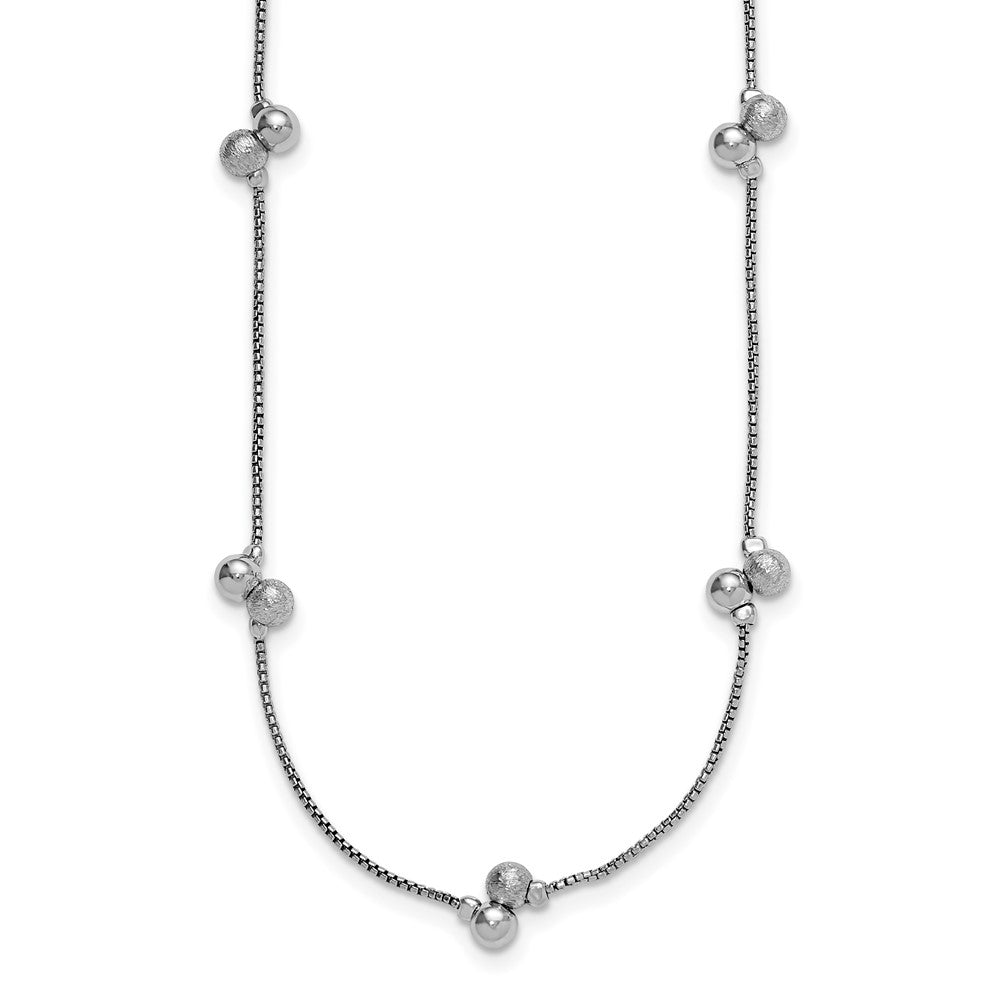 SS Rhodium-plated Polished Brushed and Beaded Necklace