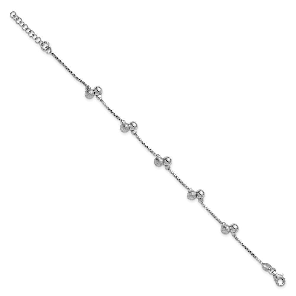 SS Rhodium-plated Brushed and Beaded with 1in Ext Bracelet