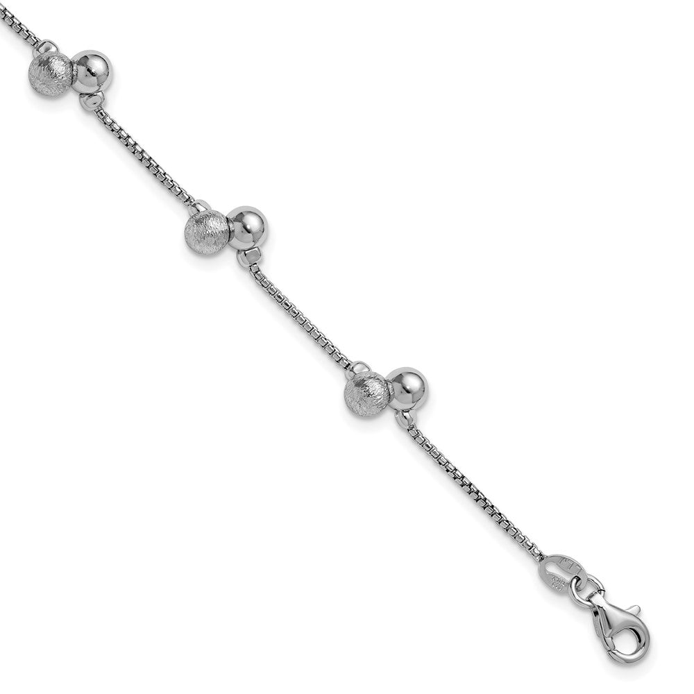 SS Rhodium-plated Brushed and Beaded with 1in Ext Bracelet