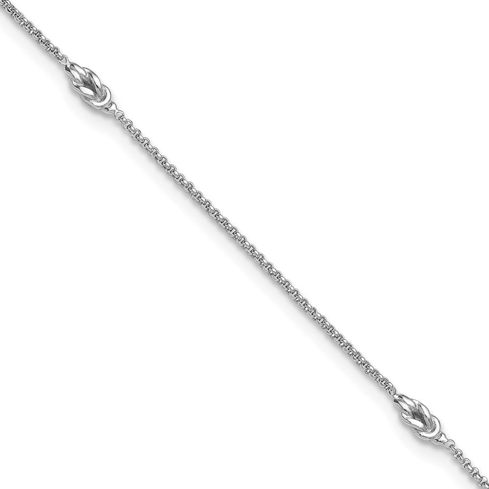 SS Rhodium-plated Polished Knots 9in PLUS 1in Ext Anklet