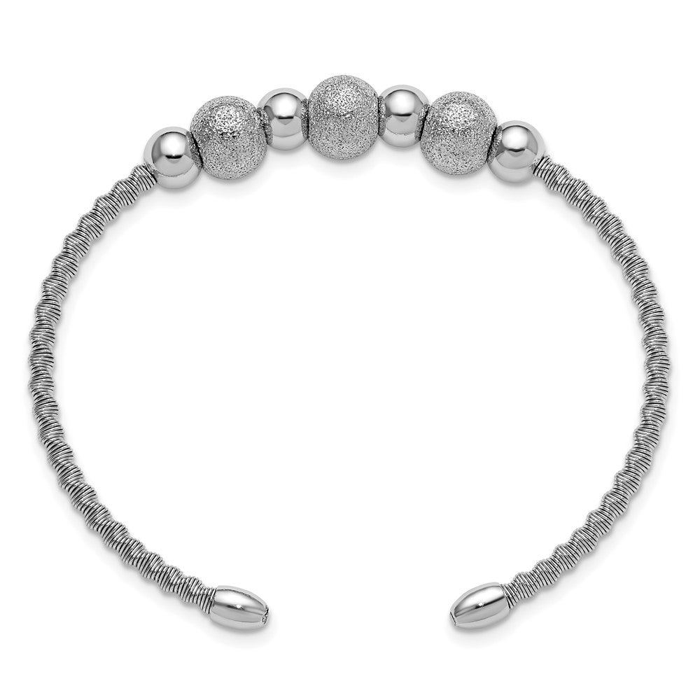 SS Radiant Essence Rhodium-plated Twisted and Beaded Cuff Bangle