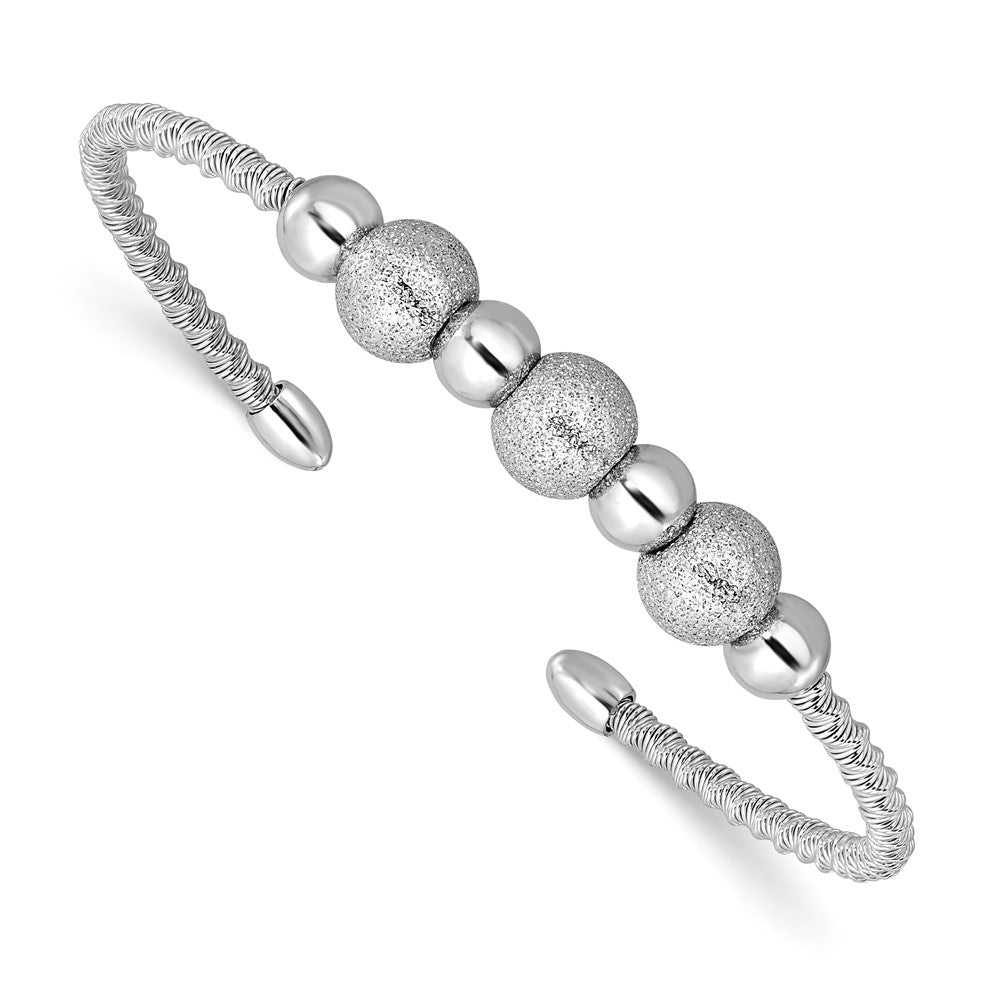 SS Radiant Essence Rhodium-plated Twisted and Beaded Cuff Bangle