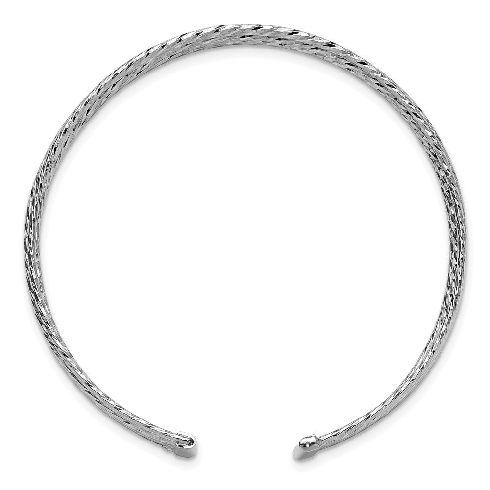 SS Rhodium-plated Polished and Diamond-cut 6-Wire Cuff Bangle