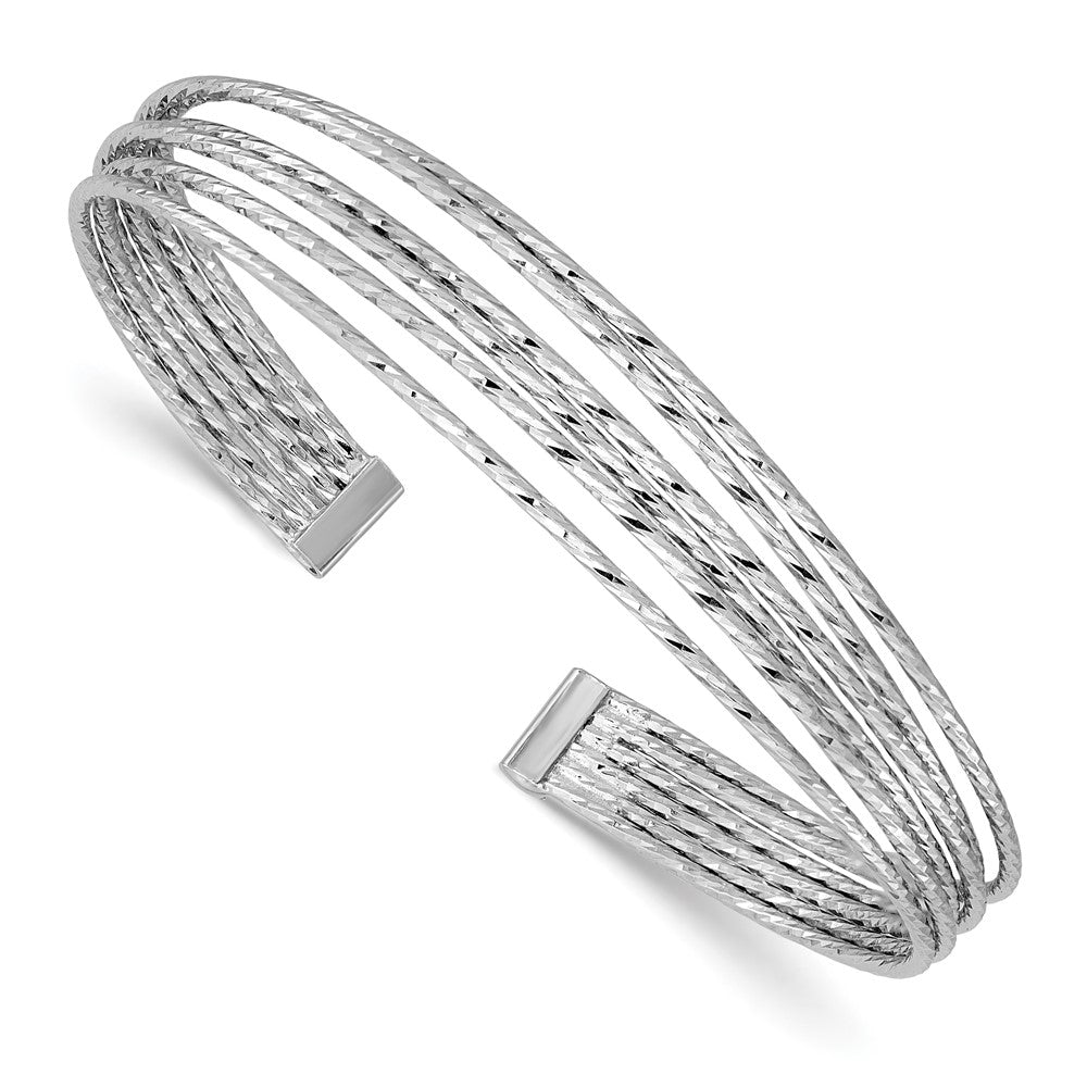 SS Rhodium-plated Polished and Diamond-cut 6-Wire Cuff Bangle