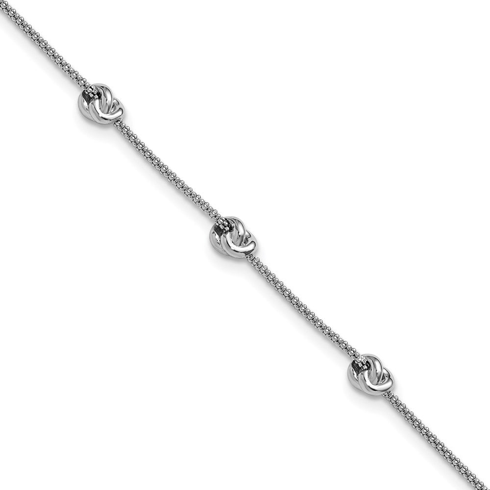 Sterling Silver RH-plt Polished Love Knot with 1in ext. Bracelet