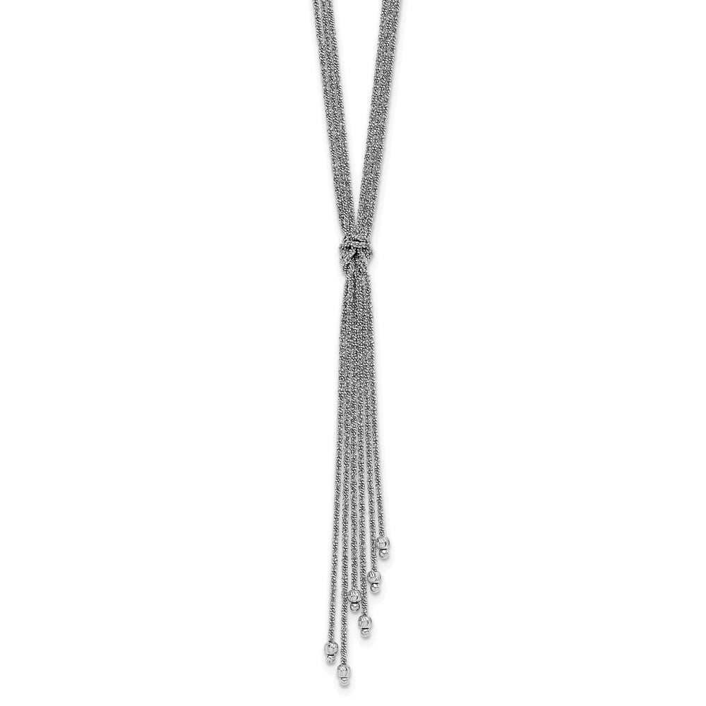Sterling Silver RH-plt Pol/Dia-cut Drop with 2in ext. Necklace