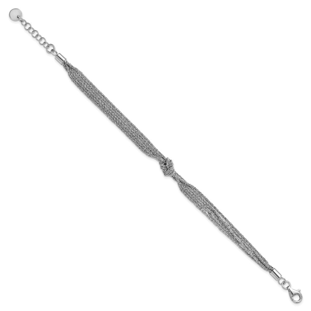 Sterling Silver RH-plt Pol/Dia-cut Multi-strand with 1in ext Bracelet