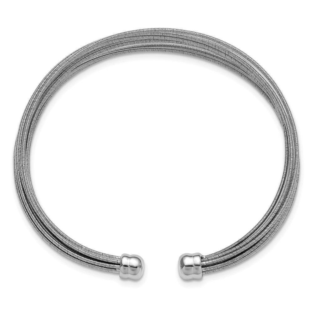 Sterling Silver Rhodium-plated Polished multi-wire Cuff Bangle