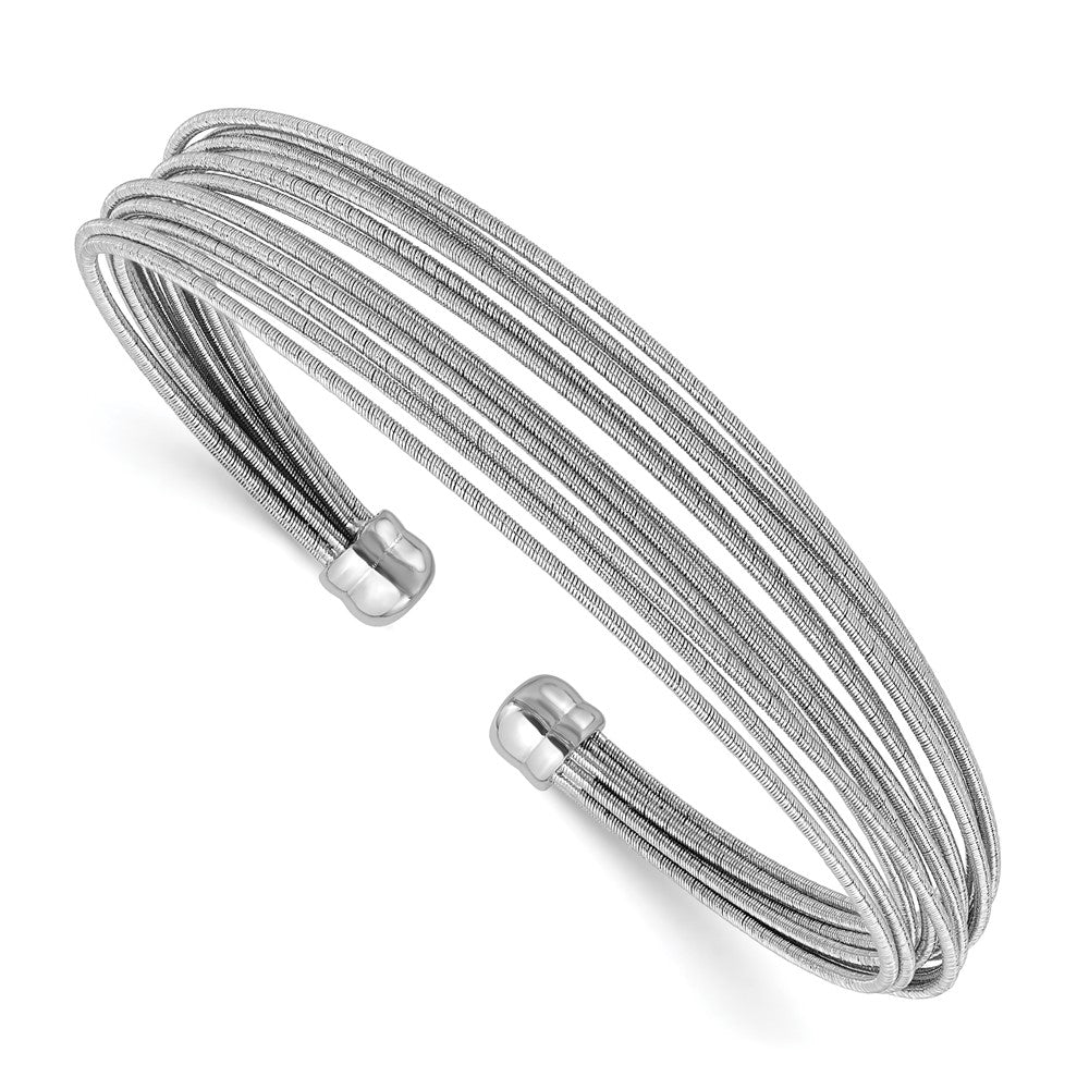 Sterling Silver Rhodium-plated Polished multi-wire Cuff Bangle