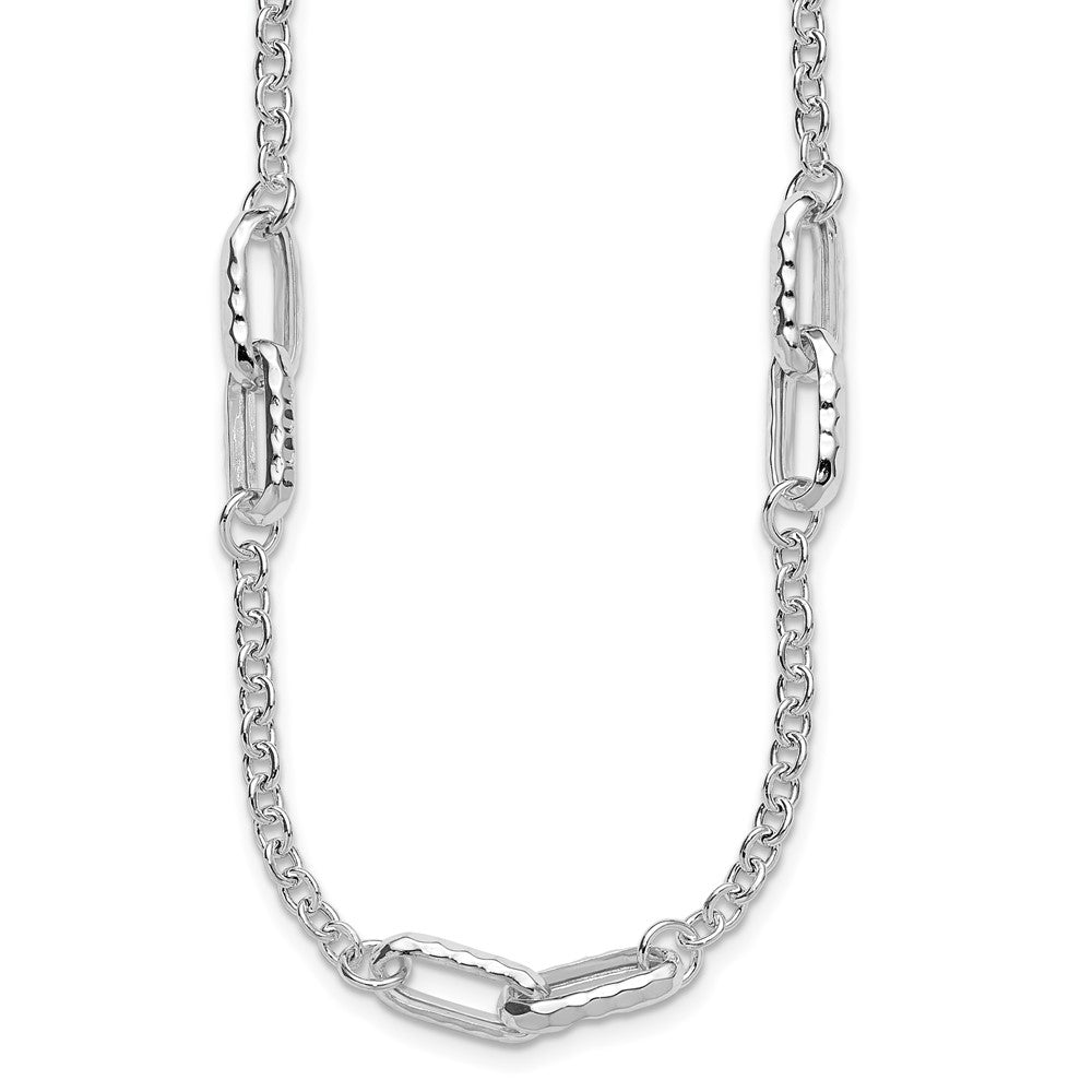Sterling Silver Rhodium-plated Polished and Hammered Link Necklace