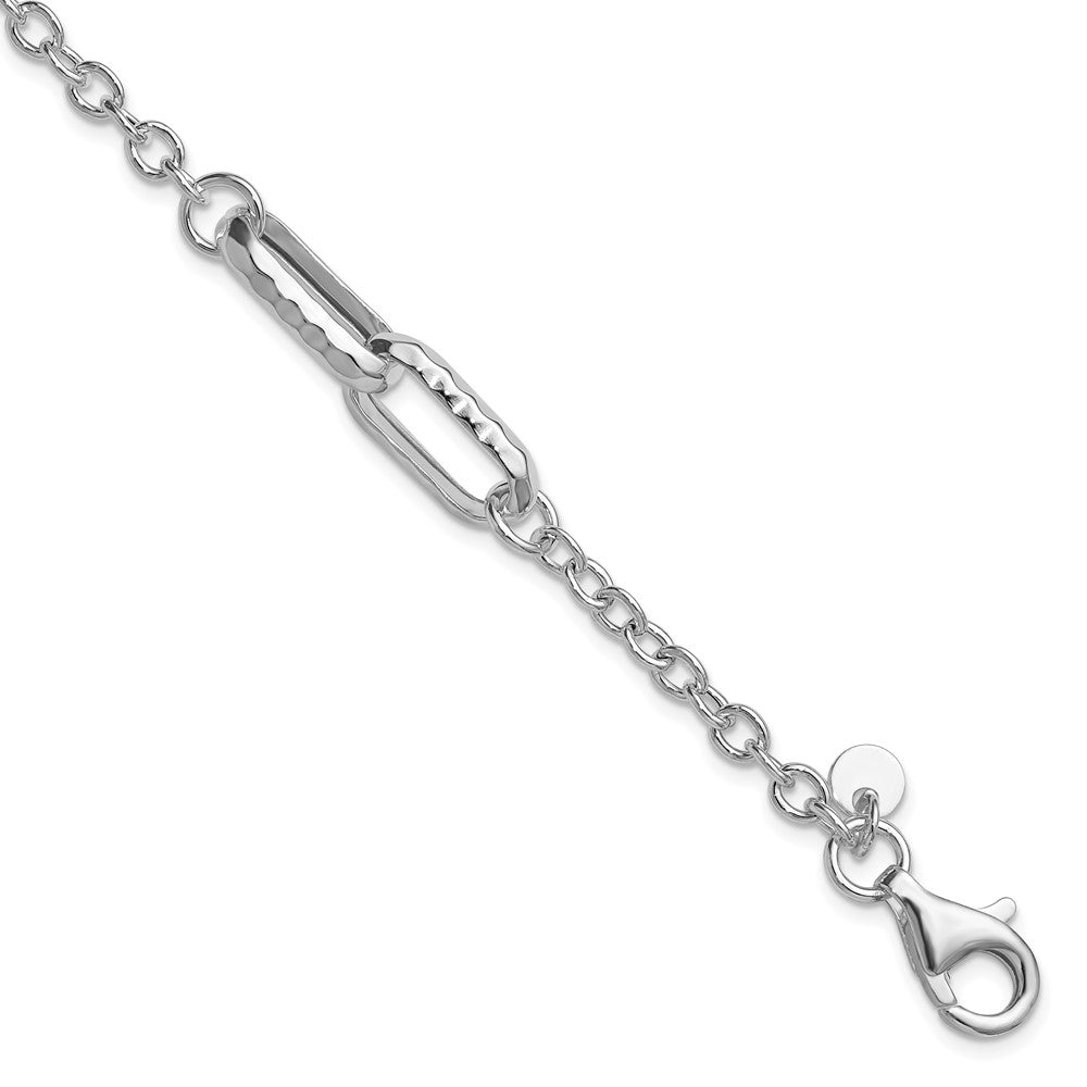Sterling Silver Rhodium-plated Polished and Hammered Link Bracelet