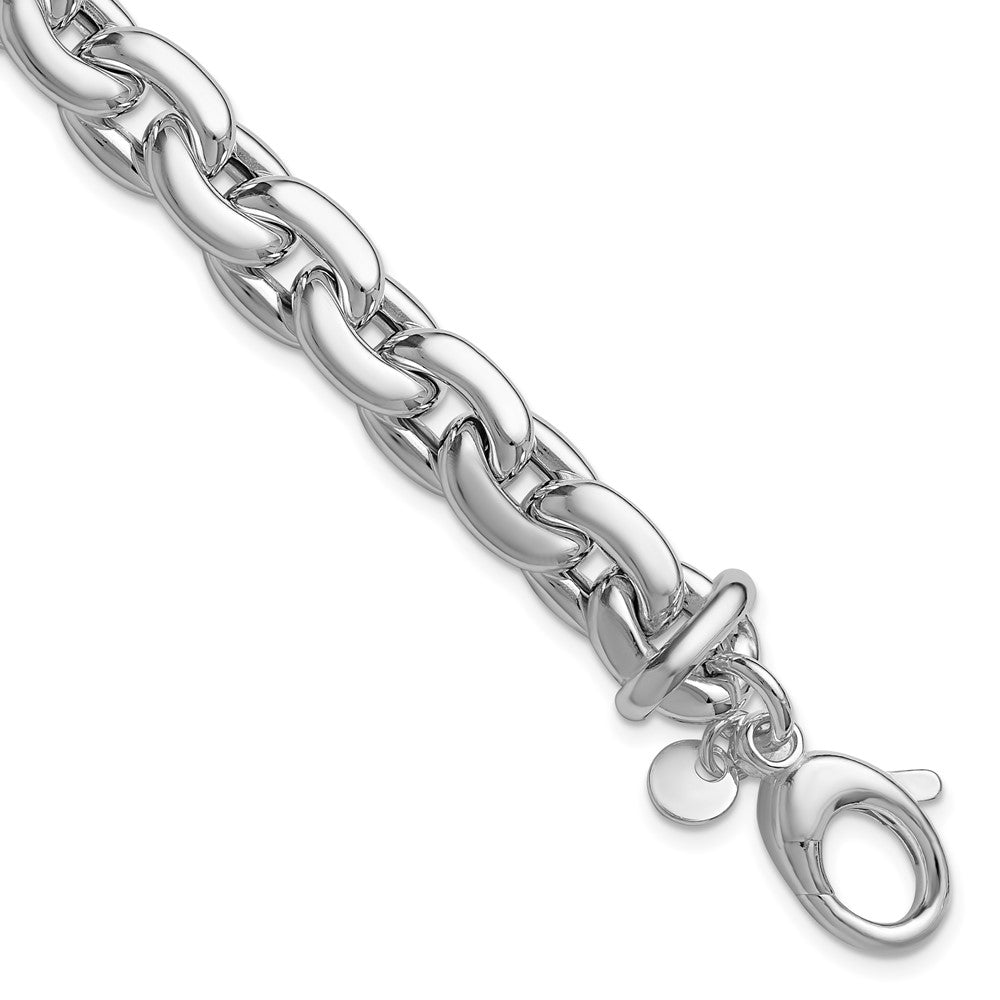 Sterling Silver RH-plt Polished Cable Link with .5in ext. Bracelet
